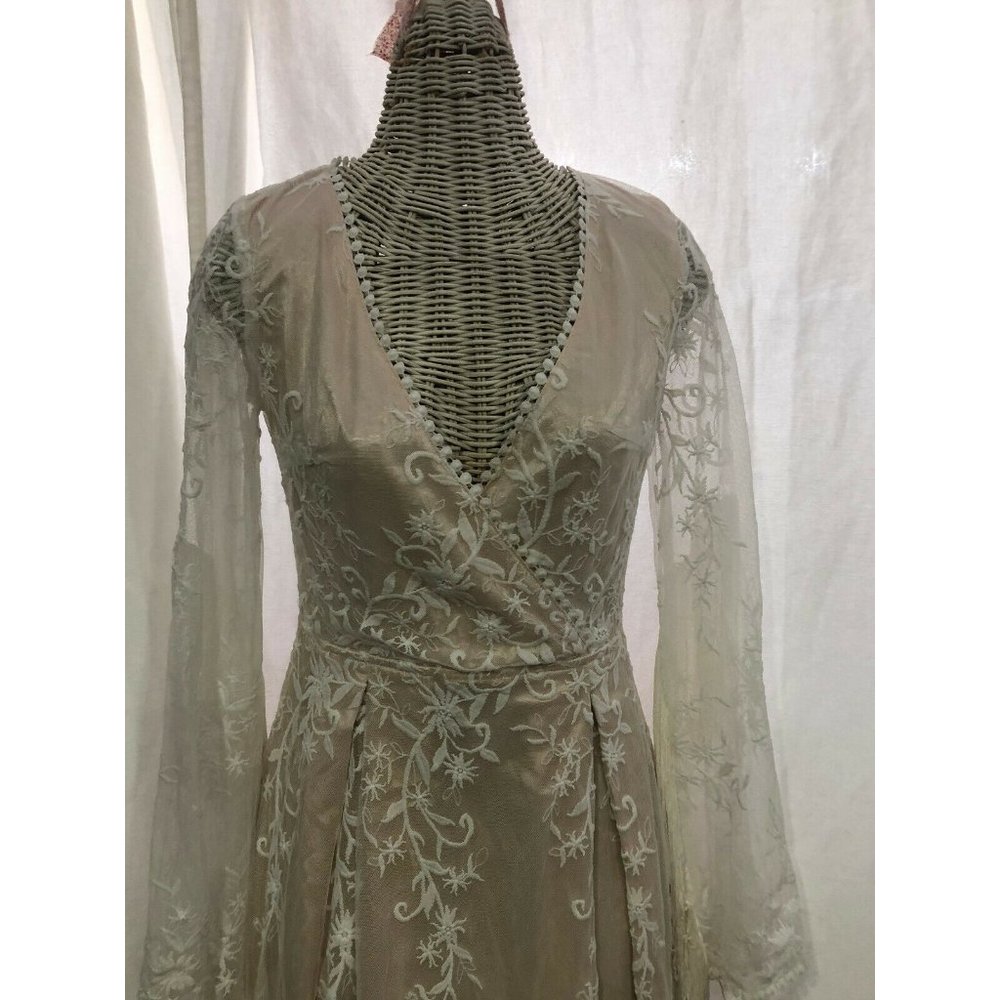 Lulus Net Lace Bridal Gown, Fringed Sleeve Dress